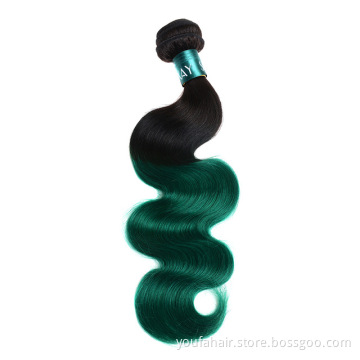 Cheap Price 100% Brazilian Unprocessed Virgin Remy Human Hair Extension Weave Body Wave Ombre 1b/Green Colored Raw Hair Bundles
